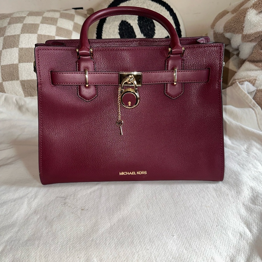 MICHAEL KORS Hamilton Medium Satchel Leather Bag Dark Cherry